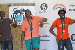 Mokoomba rehearsing backstage at Womad 2013